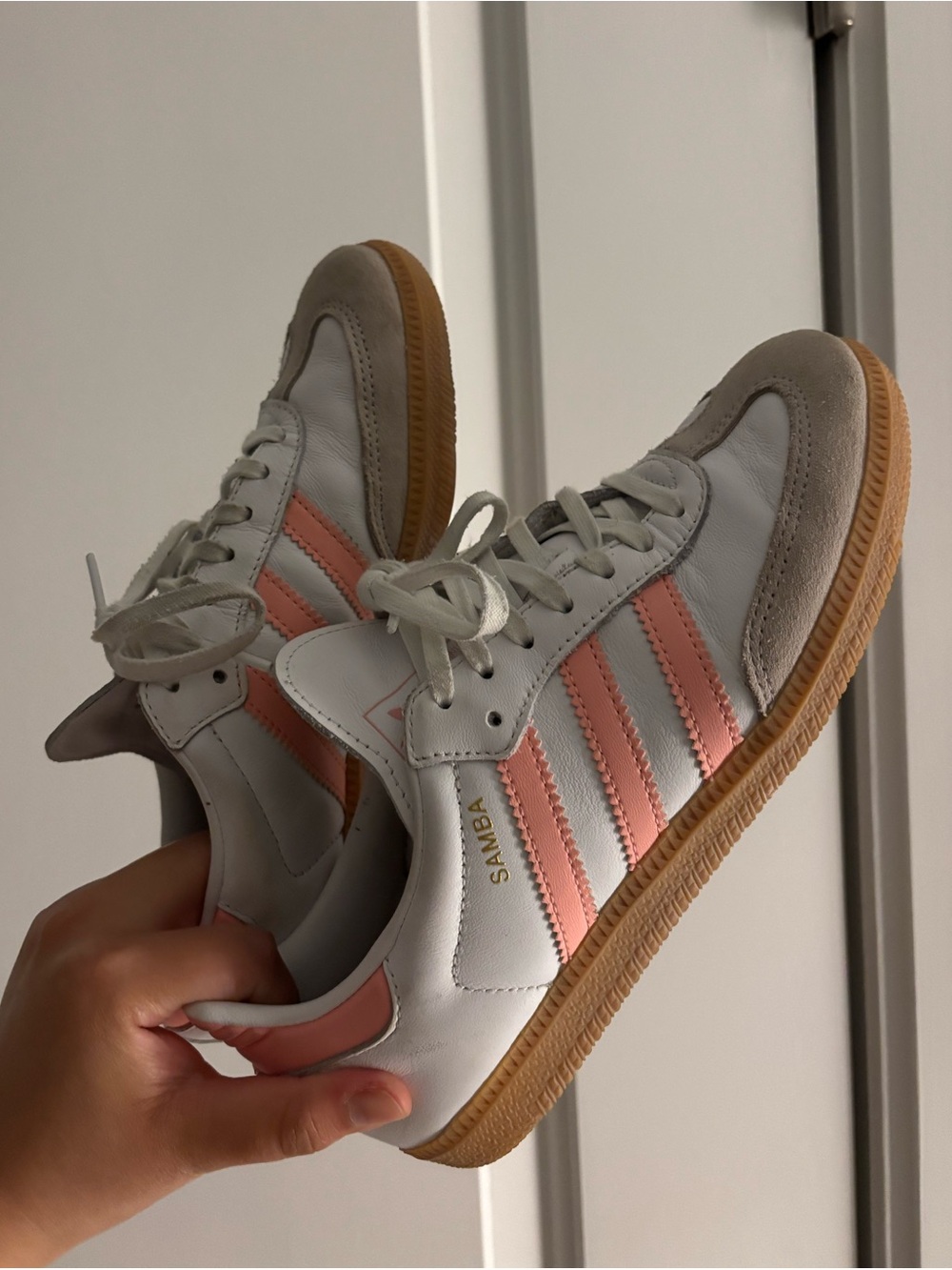Adidas Samba Sneakers in White and Pink with Gum Sole